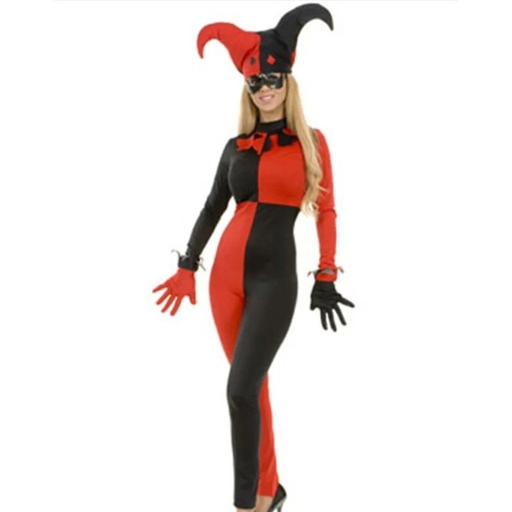 Womens Medium 8-10 Sexy Red & Black Harlequin Costume halloween theatre